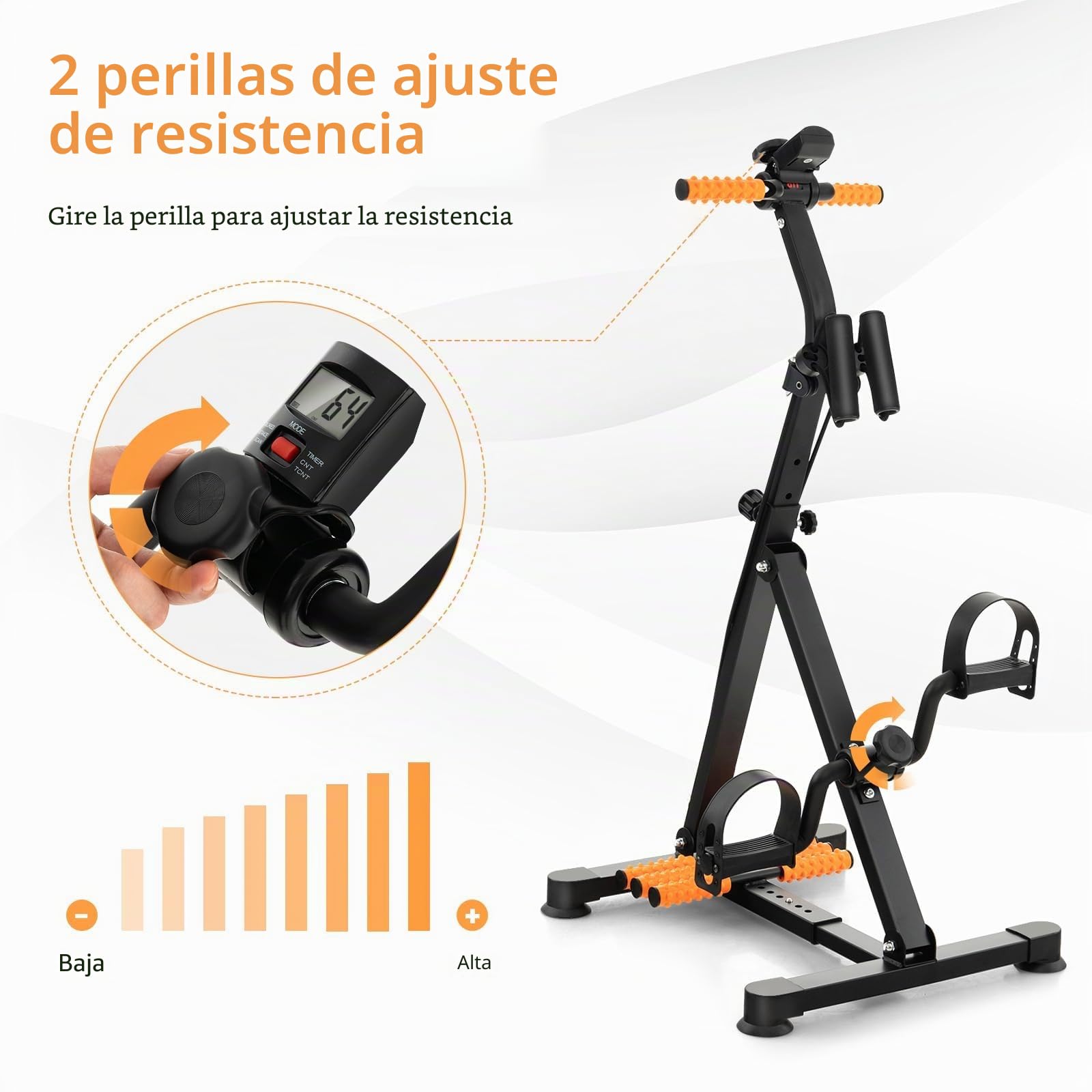 GOPLUS Pedales Estaticos para Personas Mayores, Entrenamiento de Brazos y Piernas con Pantalla LCD, Ergómetro, Altura y Longitud Ajustable con Masaje, 45 x 43-53 x 87-100 cm
