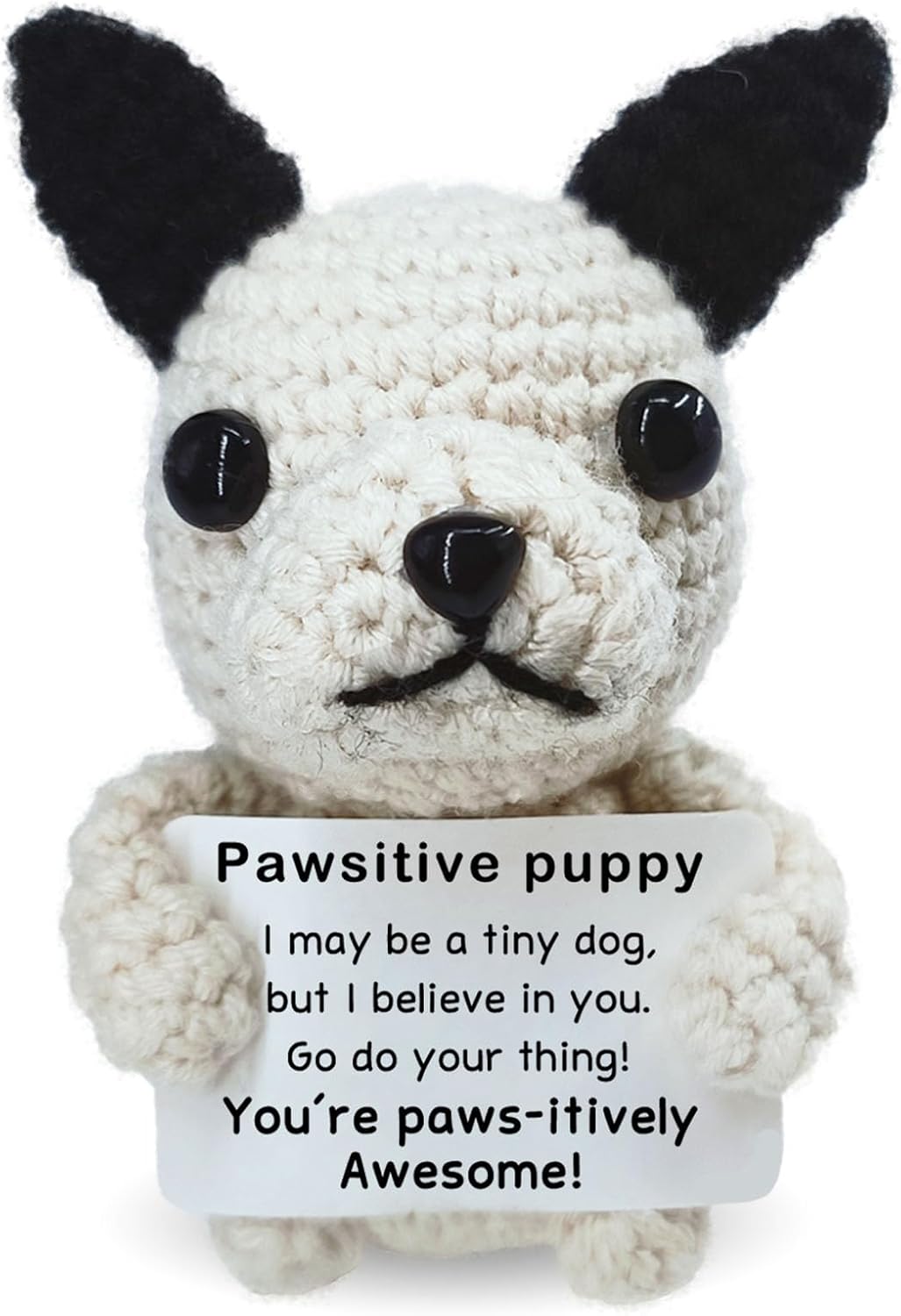 Positive Crochet Dog Birthday for Women Men Funny Inspirational Emotional Support Animal Dog Handmade Crochet French Bulldog Gift Desktop Decor for Her,Him,Dogs Lover,Colleague,Friend