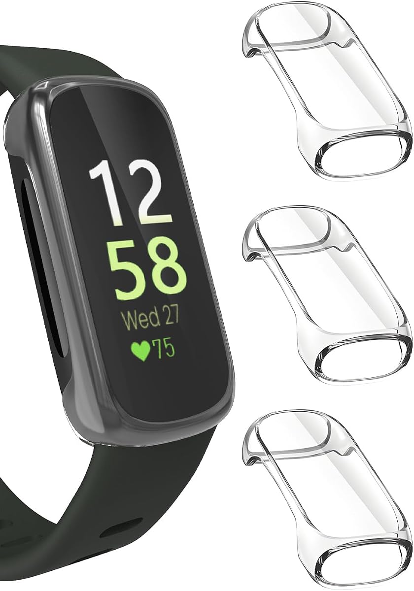 Paquete de 3 fundas protectoras transparentes compatibles con Fitbit Inspire 3 protector de pantalla TPU funda protectora general ultrafina cubierta completa accesorios de parachoques de repuesto para reloj inteligente Inspire 3
