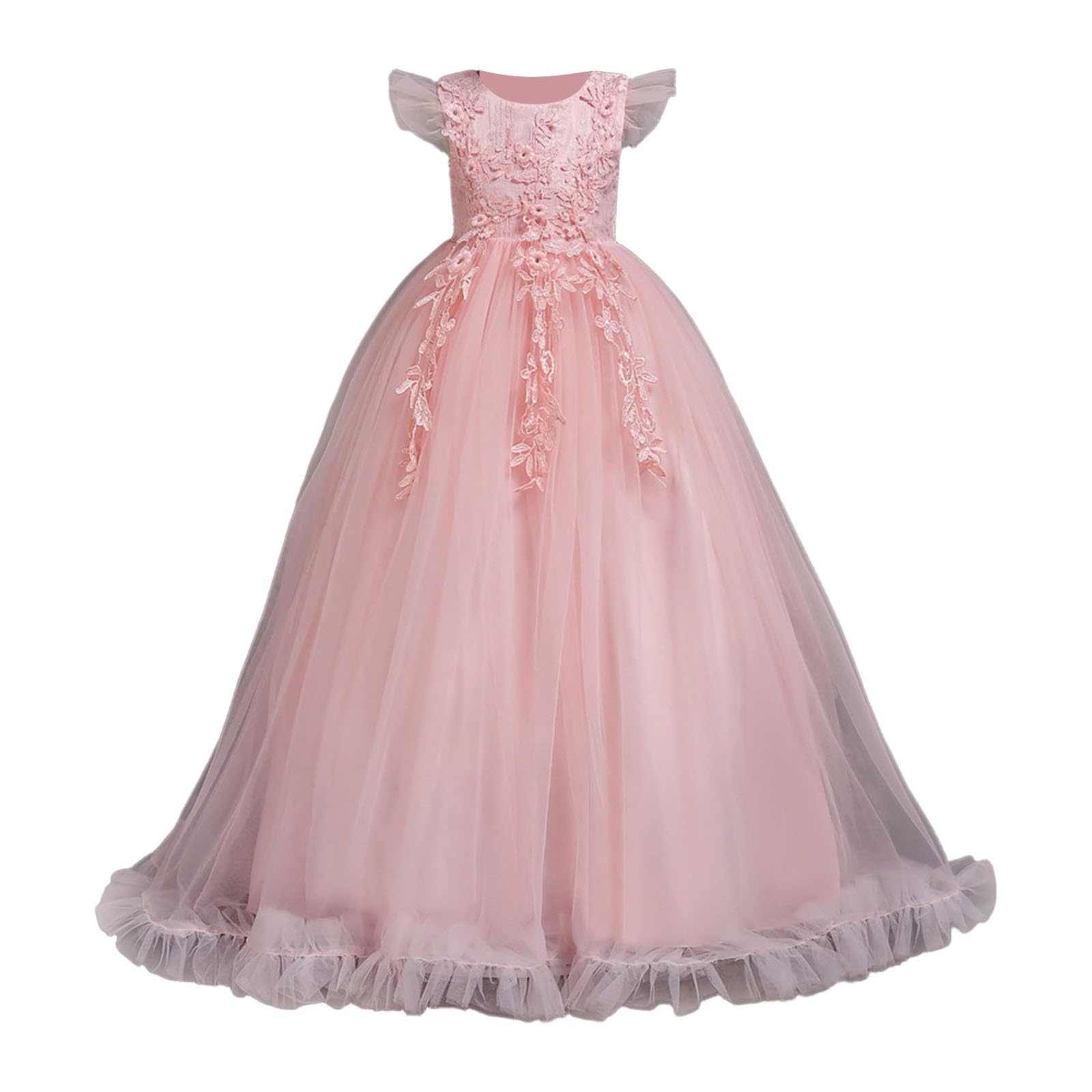 Vestito da principessa da bambina, in tulle, con maniche lunghe a sbuffo, abito da sera per feste, senza maniche, abito da damigella d'onore, abito estivo per matrimonio, 6-16 anni