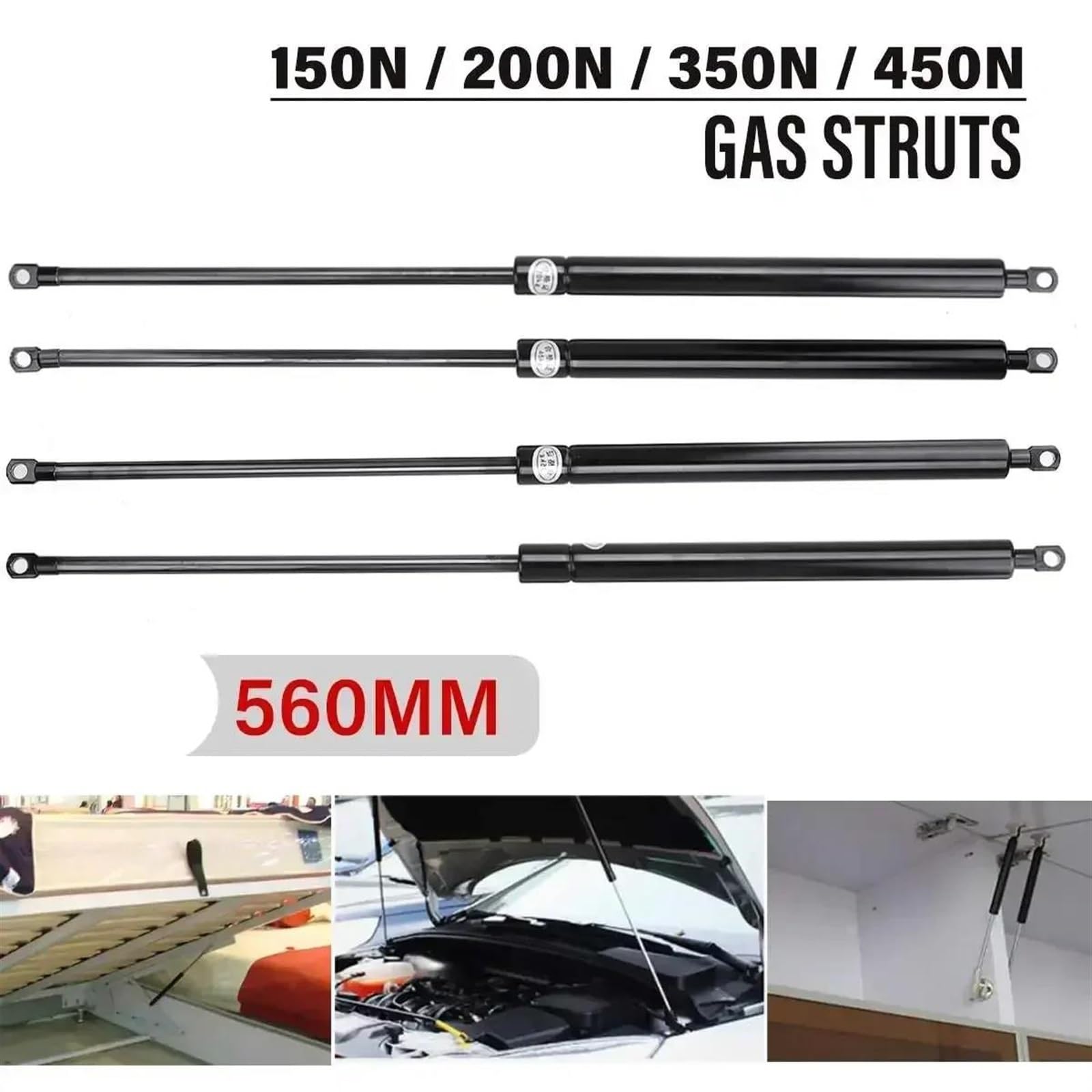 Amortiguador 560mm 150-450N 2 Uds Barra Puntales Gas Capó Maletero Puerta Trasera Barra Soporte Elevación Gas Resorte Gas Cama para Autobús Camión Barco Resorte De Gas Capó(350N)