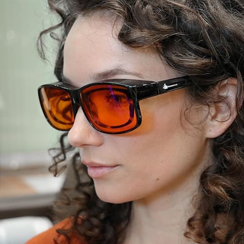 Vista 8 de DefenderShield Premium Fit-Over Blue Light Blocking Glasses - Superior Blocking from Gaming PC & Cell Phone Screen Glare.