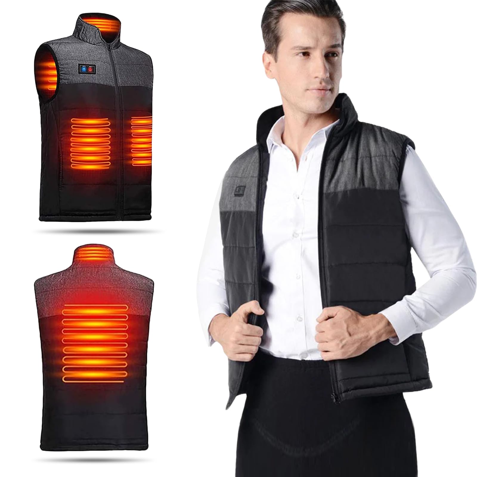 Gilet Chauffant électrique Homme Femmes 4 zones USB ultraléger Ski moto Pêche Camping