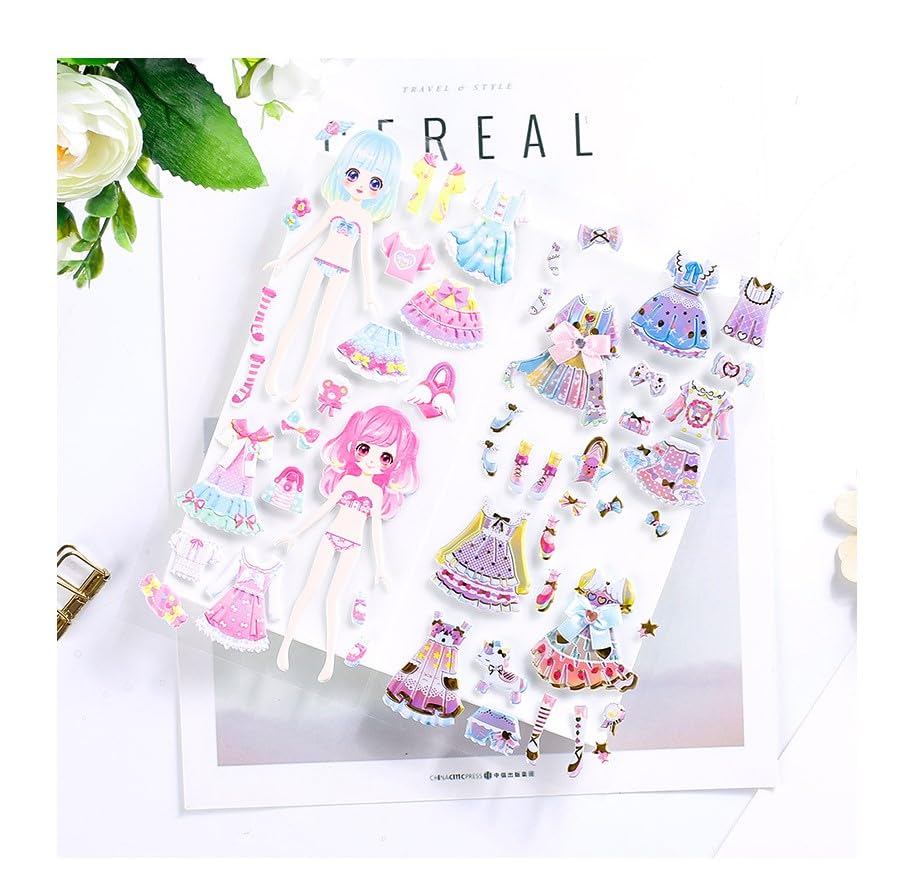 Image of 3D Puffy Dress Up Doll Stickers Set for Kids - Cute Princess Fashion Stickers with Outfits, Accessories & Dolls for Scrapbooking, Journals, School Projects & DIY Crafts