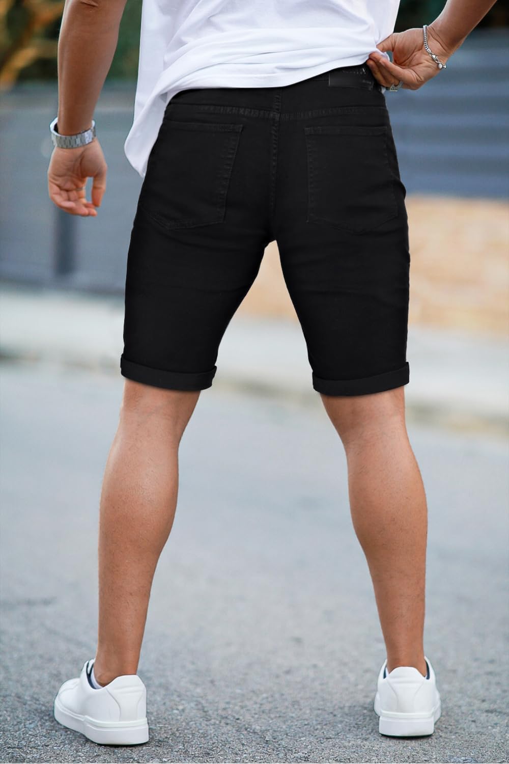 GINGTTO Mens Jean Shorts Slim Fit Stretch Denim Shorts Men