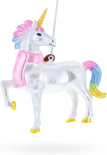 Encantador unicornio arcoíris - Adorno navideño de vidrio soplado