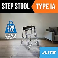 Vista 2 de LITE Taburete de aluminio de 2 pies industrial, capacidad de carga de 300 libras, tipo IA, LP-2011-02