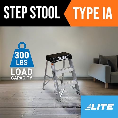Miniatura 2 de LITE Taburete de aluminio de 2 pies industrial, capacidad de carga de 300 libras, tipo IA, LP-2011-02