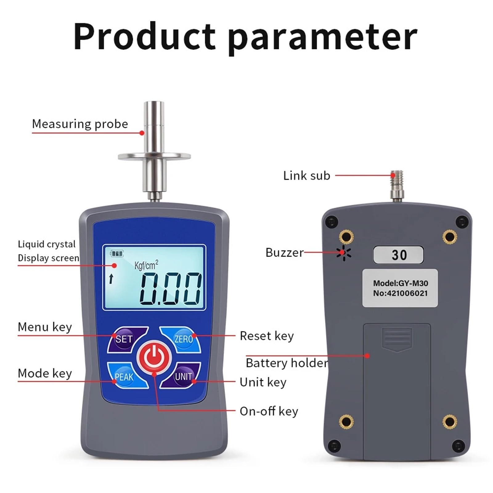 Humidimètre, Testeur numérique de dureté des fruits GY-M30/M15, pénétromètre, duromètre 0.2 à 15/0.4 30 Kgf/cm², scléromètre(GY-M30 0.4-30)