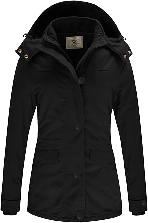 WenVen Womens Winter Warm Thicken Military Parka Jacket with Removable Hood