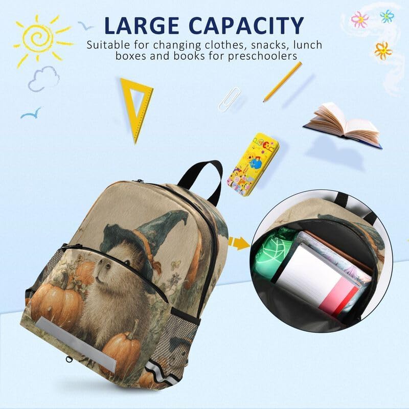 QUGRL Cute Capybara Halloween Toddler Backpack for Boys Girls Kids School Backpack with Chest Strap Leash Preschool Schoolbag Nursery Kindergarten Bag for Daycare Travel Hiking School