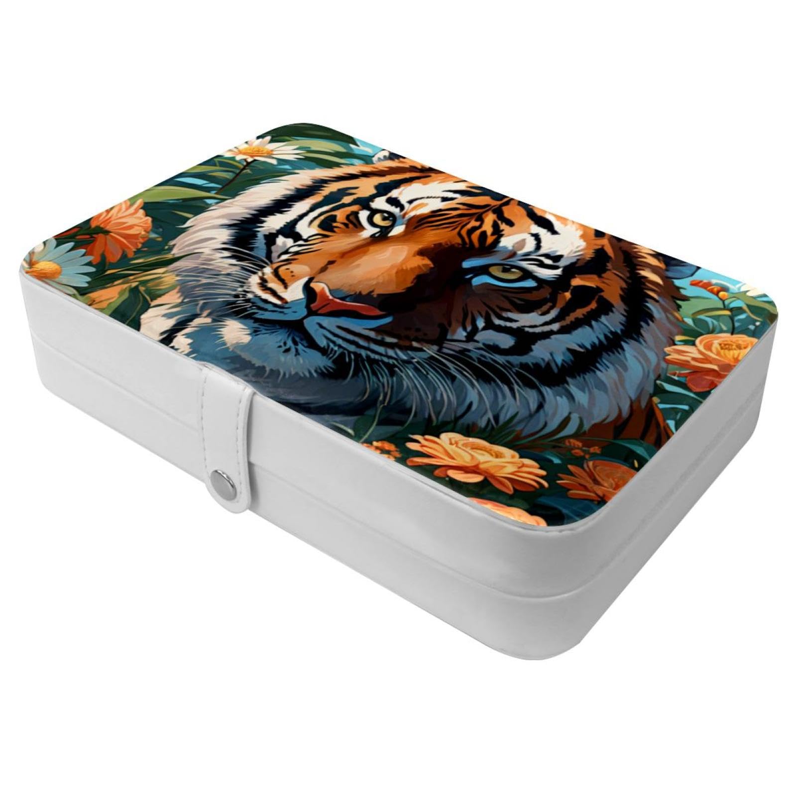 Boîte à bijoux étui de voyage motif tigre mignon, cadeau idéal pour femme