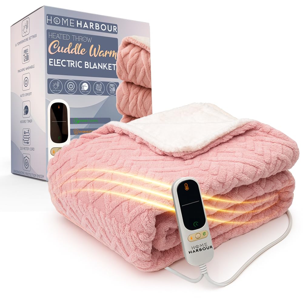 Electric Heated Blanket Throw 180x130cm | 9 Heat Levels, 9-Hour Timer, Overheat Protection...