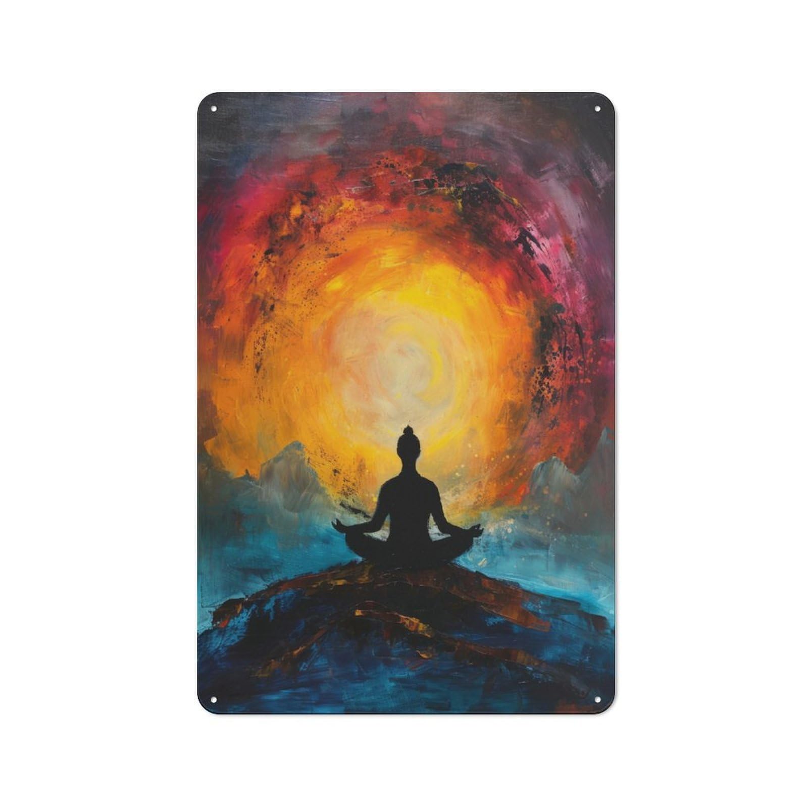 Junmoney Style-22 Meditation Silhouette Retro Metal Wall Sign 30X20cm For Guest Room Or Hallway, A Housewarming Gift For Home Decor Collectors