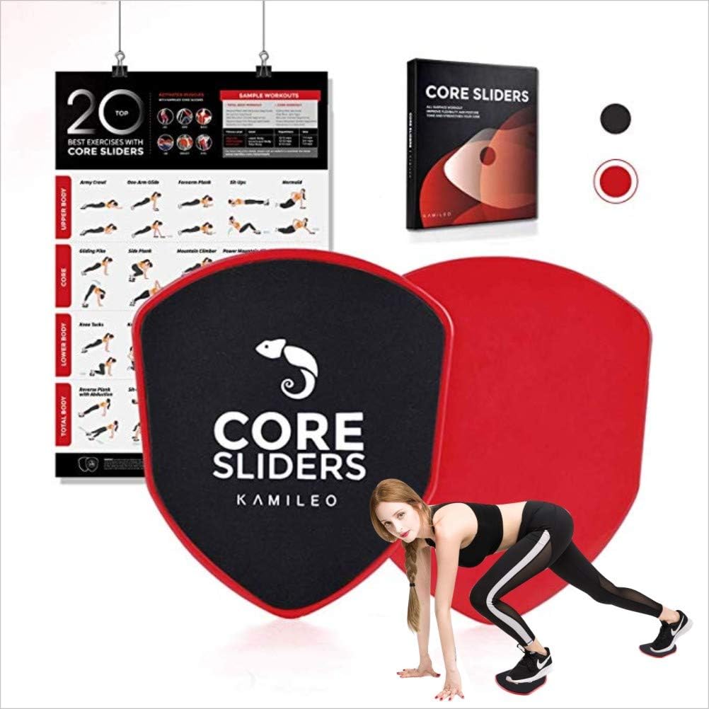 Kamileo Core Sliders 2 Pack,Dual Sided Use on Carpet or Hardwood Floors.Fitness Equipment for Abdominal,Exercise Gear for Gym, Home,Travel,Improve Balance,Core Strength for Man & Women