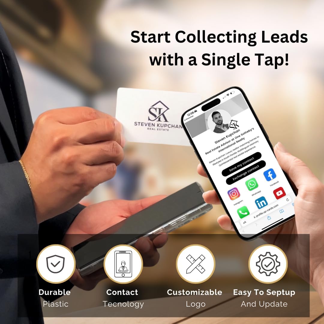 Customizable Digital Business Card with QR Code and Tap to Share NFC Technology - Compatible with iPhone & Android- No App or Subscription Required (Black)