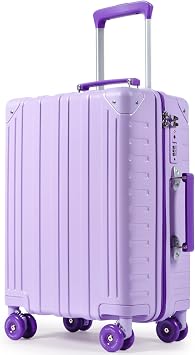 Carry on Suitcase PC Hard Shell Super Lightweight Small Travel Case Cabin Luggage with 4 Wheels TSA Lock for Women, 20" Purple