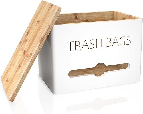 Naytic Organizador grande de bambú para bolsas de basura con tornillos de montaje en pared y tapa para bolsas de plástico de basura