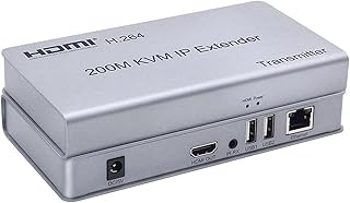 200M HDMI KVM IP Extender, Over IP RJ45 Ethernet CAT6 6A Transmitter Receiver 1 TX to 20 RX and Cascade Connection USB Keyboard Mouse Over UTP/STP H.264 Plug and play (TR + RX)