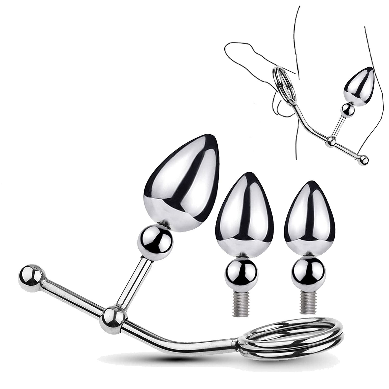 Gancio anale 28/35/40 mm Sfera Anello in metallo per pene Plug anale Butt plug SM Asslock Anello per testicoli Barella a sfera Barella a sfera Testicolo Peso Masturbatori per uomini(Ø28mm+ø35mm+ø40mm)