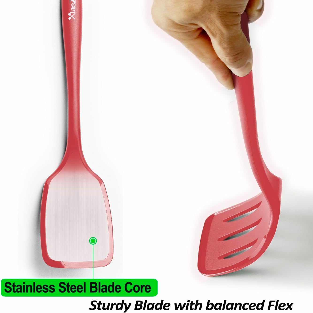 600˚F Heat Resistant Silicone Spatula Set, 13.6" Kitchen Spatula Turners for Non Stick Cookware, Flexible Spatulas with Thin Edges, Seamless Cooking Utensils for Fish, Eggs, Pancakes, Red - Image 3