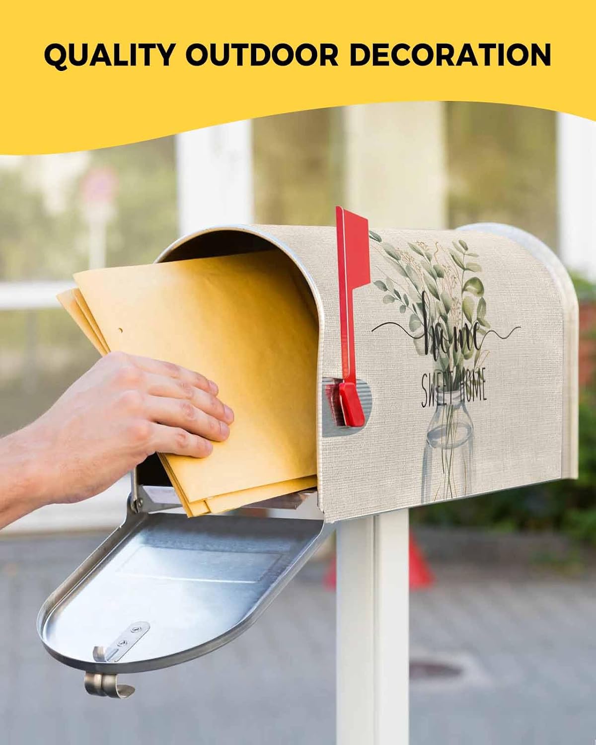 Eucalyptus Leaves Mailbox Cover - Spring Summer Fall Winter Magnetic Mailbox Covers Décor Accessories for Outdoor Garden Wraps Post Letter Box Cover Yard Signs,Watercolor Bottle Spring Flowers