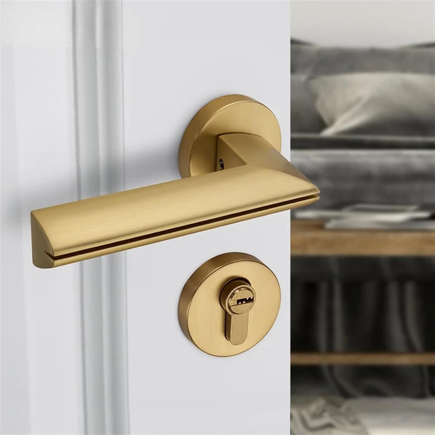 Bedroom Door Lock Brushed Brass Modern Lock Household Door Handle Golden Bedroom Door Handle with Lock Mortise Door Lock 1Pcs(Door Locks TOILET-72MM)