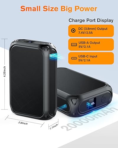 Miniatura 4 de Chaleco calefactable, batería de 7.4 V CC5 V, USB, 20000 mAh, compatible con ORORO y Venustas, pantalla LED, batería recargable para chaquetas