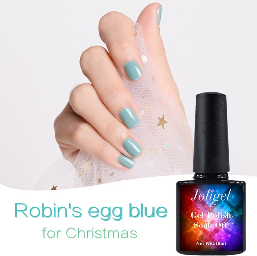 JoligelGel Nail Polish Semi Permanent 10ml for UV LED Soak Off Healthy Resin No Odor, Robin’s Egg Blue tender mint turquoise, best Christmas gift for manicure pedicure lovers