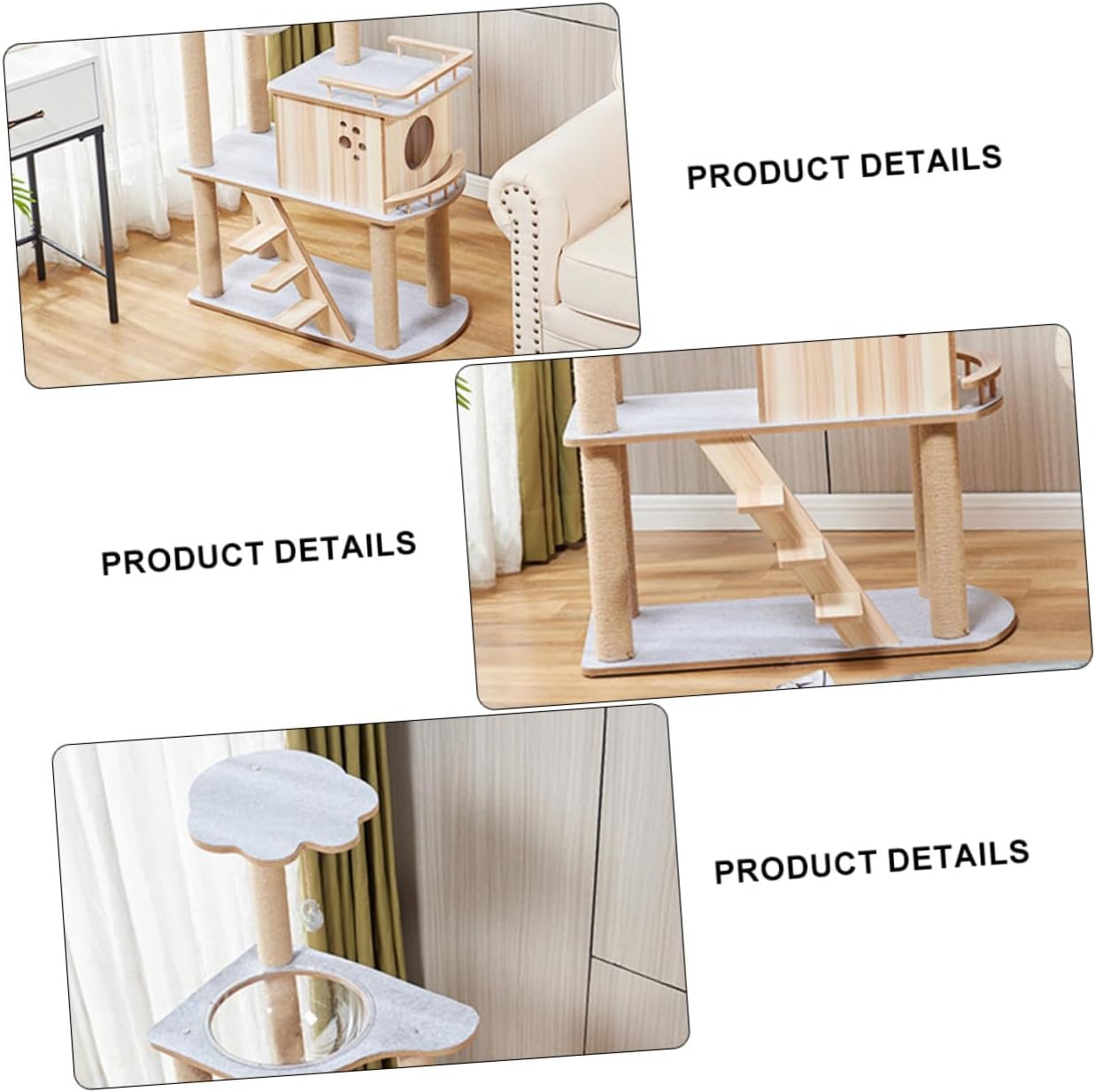 Solid Wood Cat Tree Tower with Multi-Layer Felt Cover Large Indoor Cat Climbing Stand and Scratch Post for Seasons Sturdy Pet Supplies Furniture