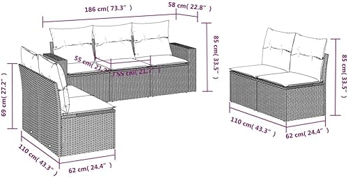 Miniatura 3 de 7-Piece Modular Garden Sofa Set in Black and Cream White, Modern Outdoor Furniture with PE Rattan and Steel Frame, Weather-Resistant Cushions,