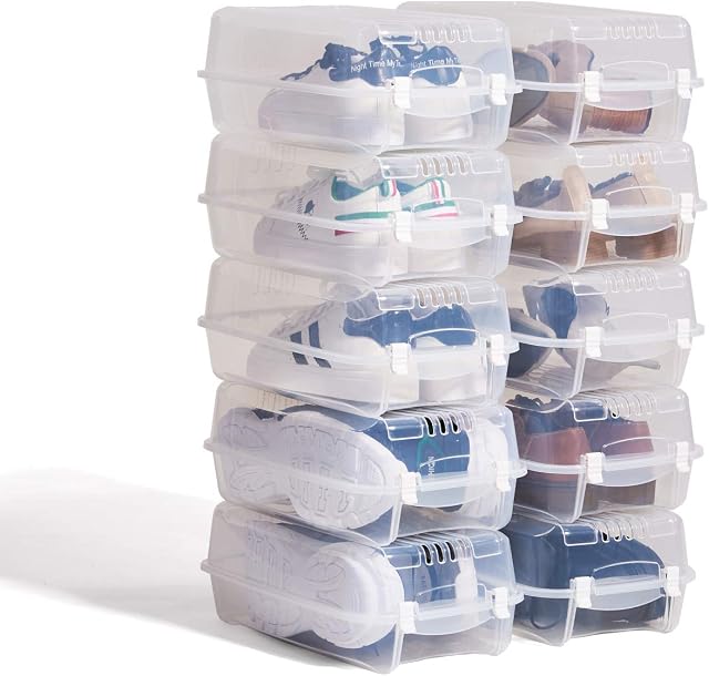 Hododou Shoe Box 10pcs Stackable Clear Shoe Box Storage Box Ladies Men Plastic Shoe Organiser Box 36.5x20x12cm