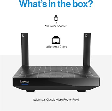 Linksys Classic Micro Router Pro 6 - Dual Band Mesh WiFi 6 Router (AX5400) - Wireless Gigabit Gaming Internet Router with up to 5400 Mbps Speed, 250 sqm Coverage and Supports 35+ Devices