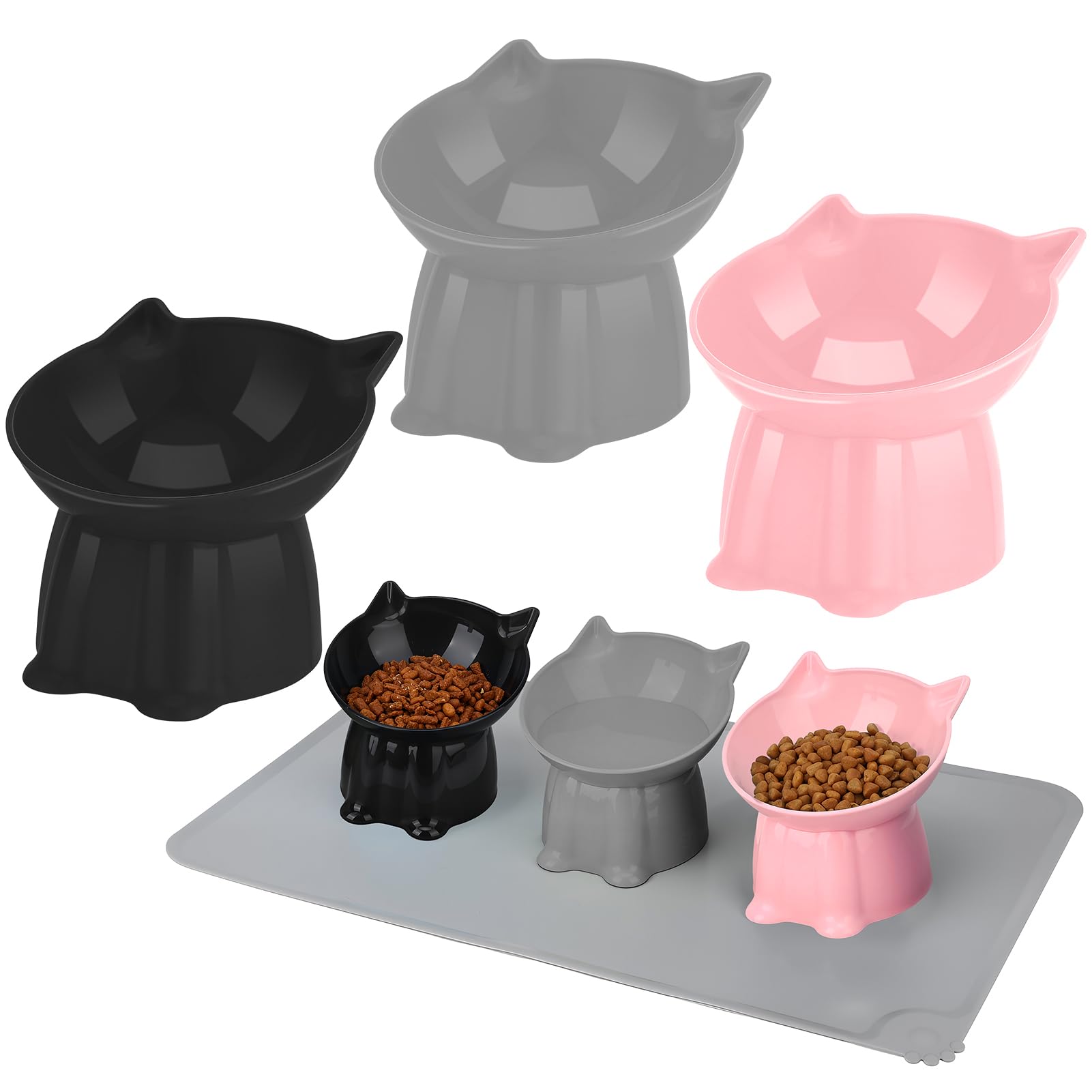 Lot de 3 gamelles surélevées 15° anti-vomissement pour grand chat noir