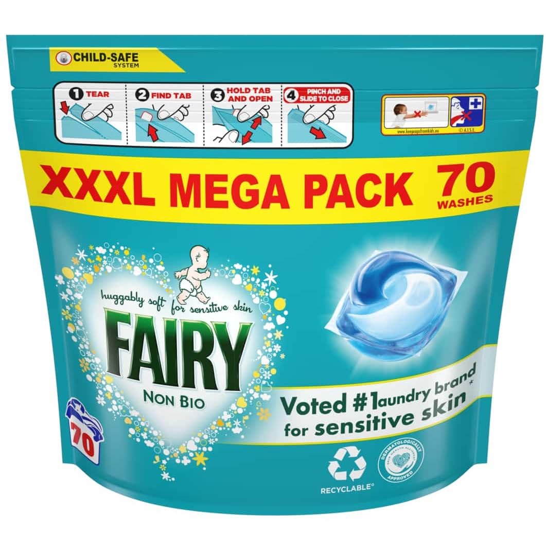 Fairy Non Bio PODS® - Cápsulas líquidas de lavado, para pieles sensibles, 70 lavados