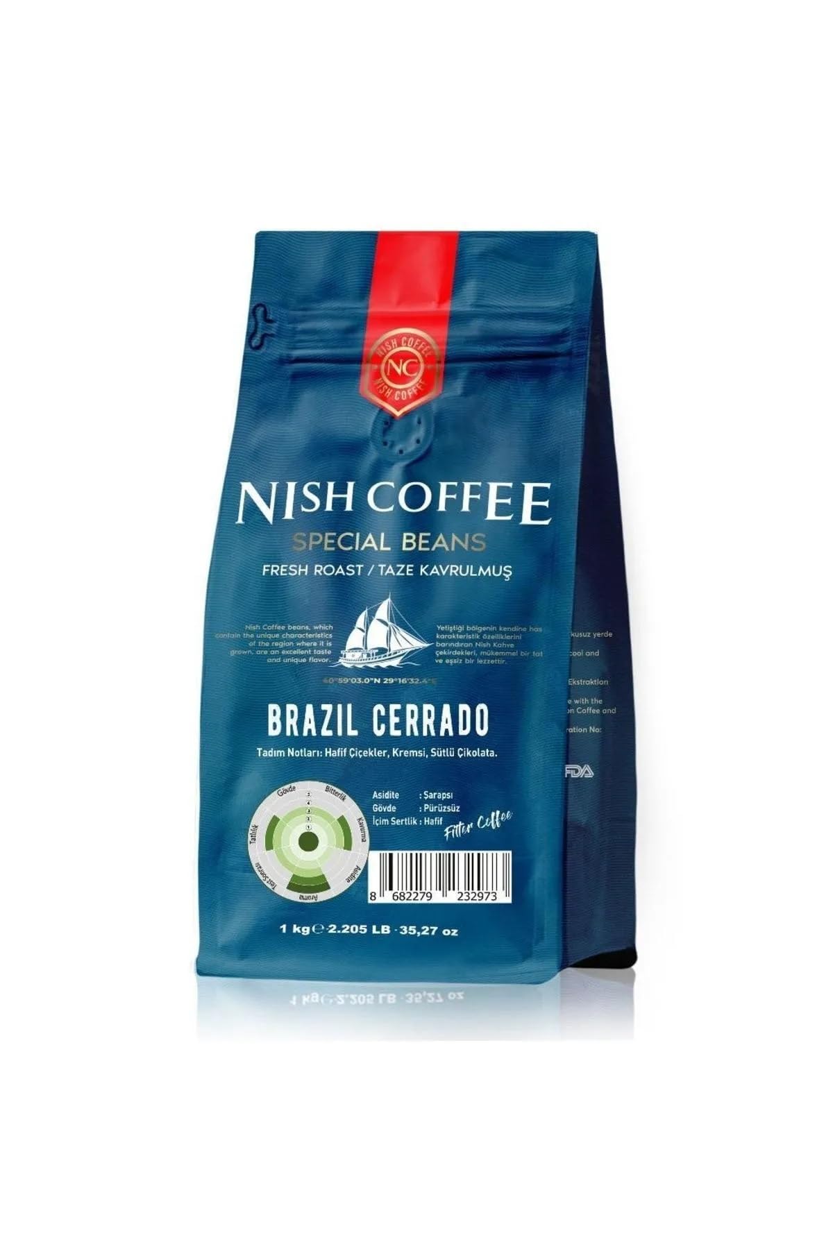 Nish Kahve Filtre Kahve Brazil Cerrado 1 Kg-Öğütülmüş