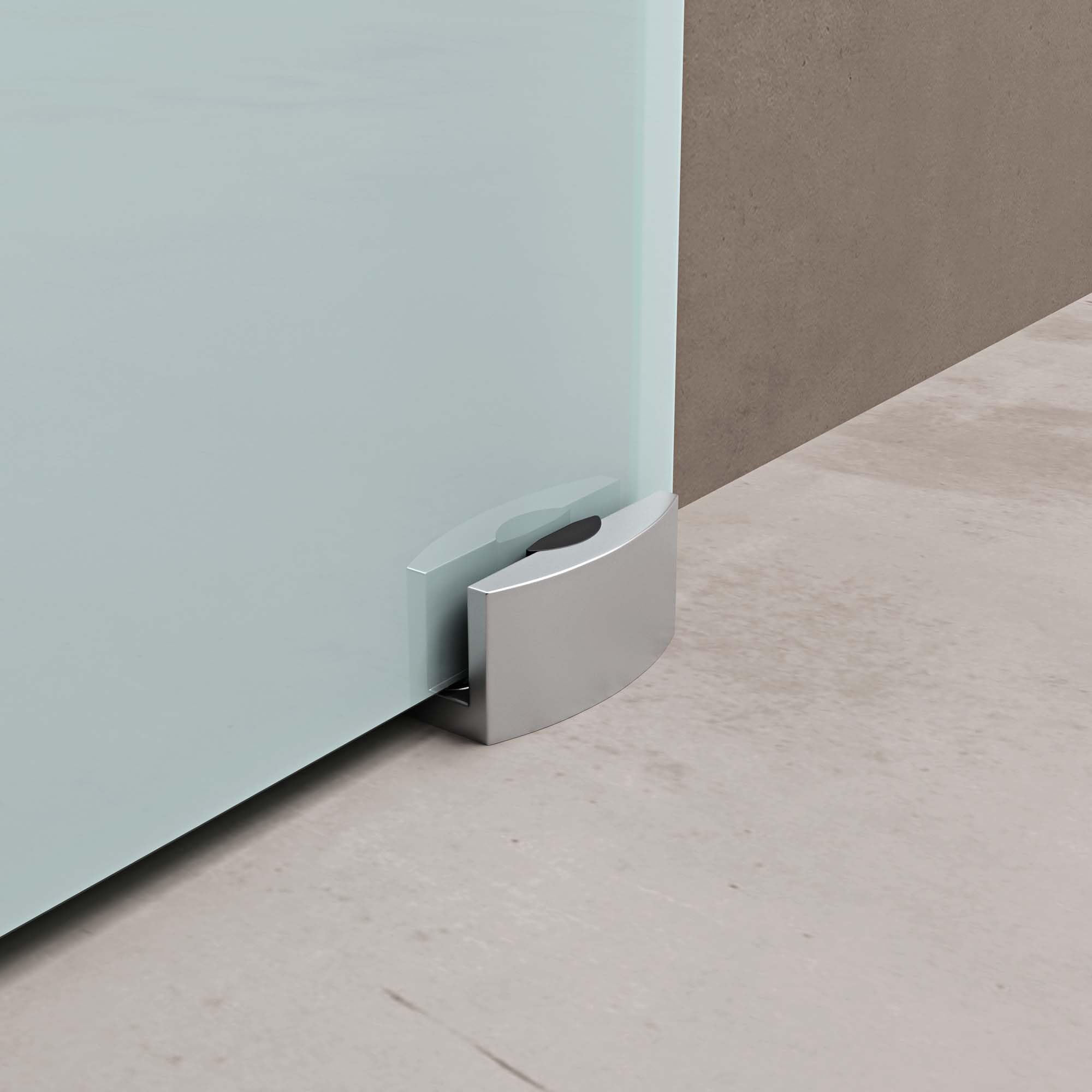 doporro Glasschiebetür Komplettset 90 x 205 cm | 15mm Wandabstand | Schiebetür mit ESG-Sicherheitsglas | Zimmertür Glas mit 5-Milchglas-Streifen und Muschelgriff | Amalfi-plus 11