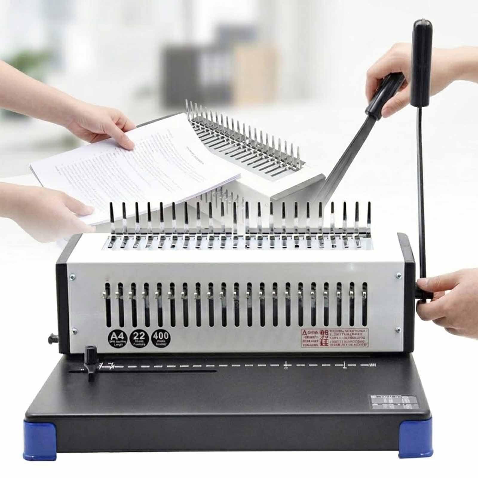 MObyat Dual-Use Stapler Punching Binding Machine, 21-Hole Thick Comb Document Apron Clip Binding Machine with 21 Steel Knives, Binds Up To 400 Sheets, for Financial Contracts and Certificates