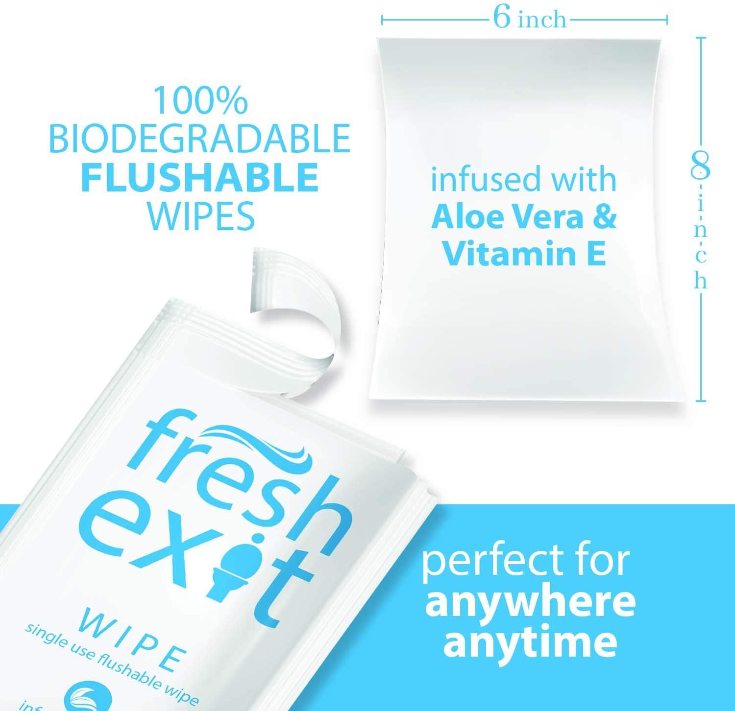 FreshExit – Individually Wrapped Flushable Wipes for Adults – 36 Count – Great for Travel and Activities – Do Not Dry Out Like Bulk Packaged Wipes - A Large, Personal Wipe in a Small, Discreet Package : Health & Household