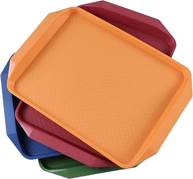4-Pack Colord Fast Food Serving Trays, Plastic Tray for Eating, 16.73 x 11.81