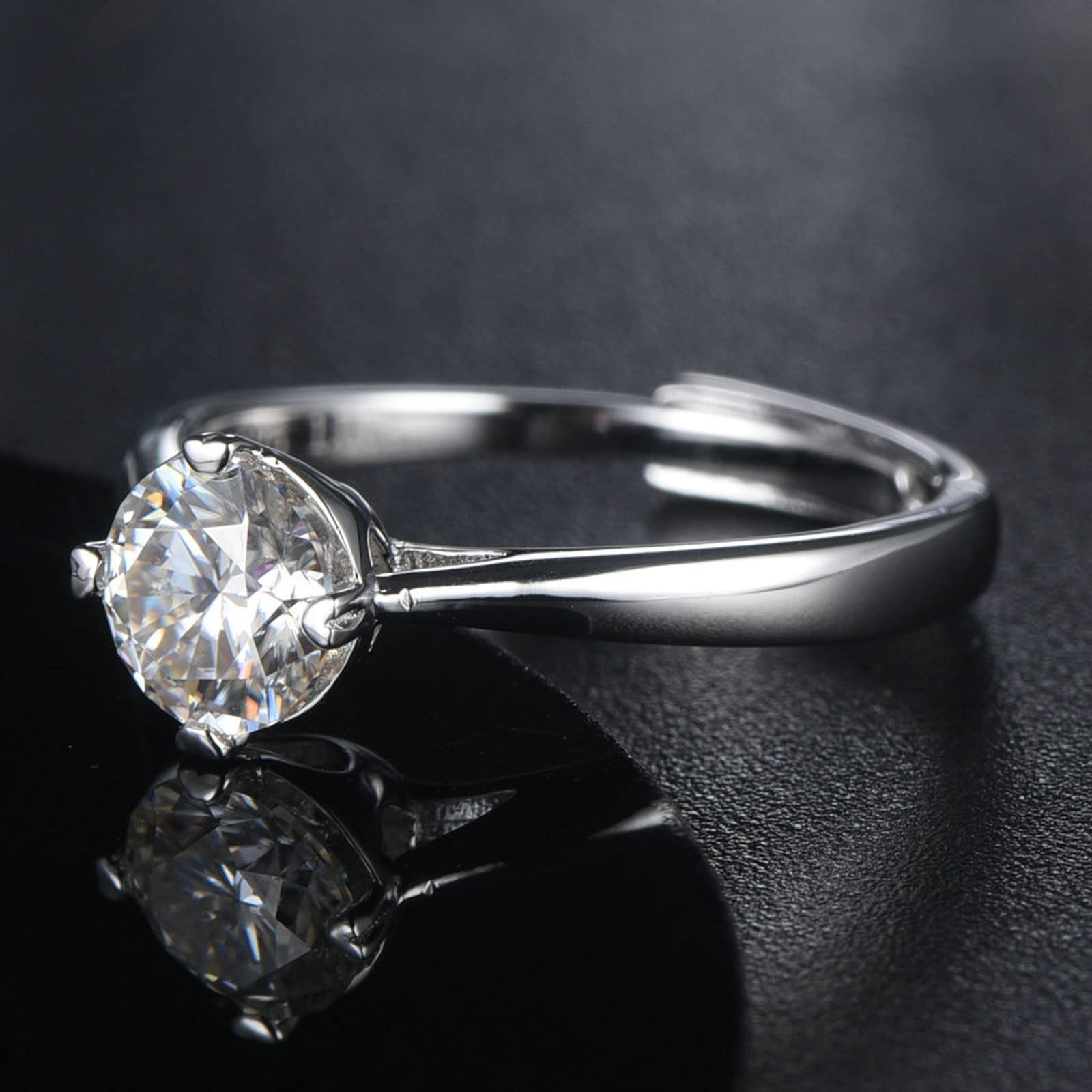Anillos de boda únicos de plata de ley, anillos ajustables para adolescentes, anillo de compromiso moissanita, plata de ley 925 real, estilo clásico, 4 puntas con incrustaciones de corazón, anillos de