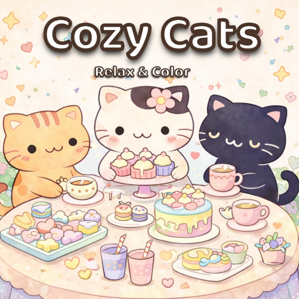Cozy Cats: Coloring Book for Adults and Teens |: Cute Kawaii Cat Scenes for Relaxing Stress Relief, Cozy Vibes & Aesthetic Comfort Coloring (Cozy Animal Moments)