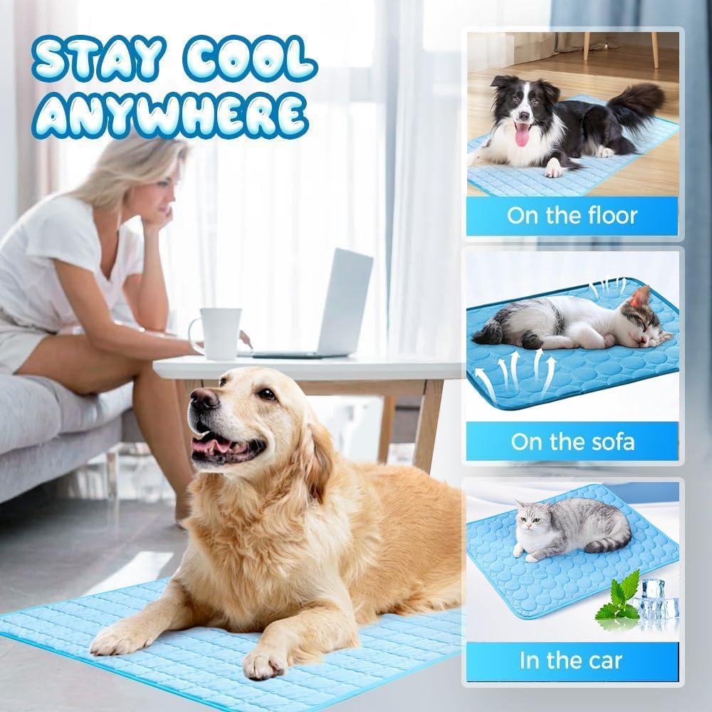 Tapis rafraîchissant pour chien et chat - Tapis rafraîchissant lavable et portable pour la maison (bleu, 71,1 x 55,9 cm)