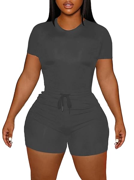 LovelyWholesale Women's Summer 2 Piece Outfits Skinny Shorts Tracksuit Sets