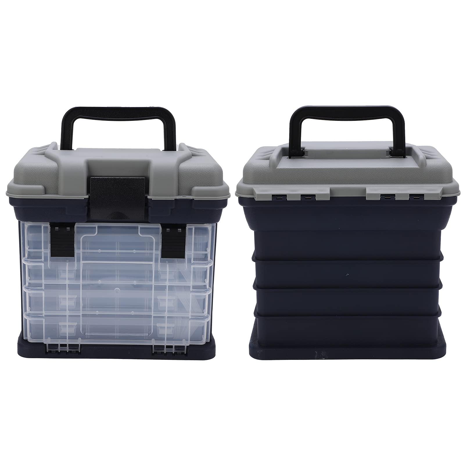 Anglerbox, Tragbare 4-Lagen Angelbox, Schichtbox mit Griff, PP ABS Mischmaterial, Großer Stauraum für Angelgerät und Zubehör