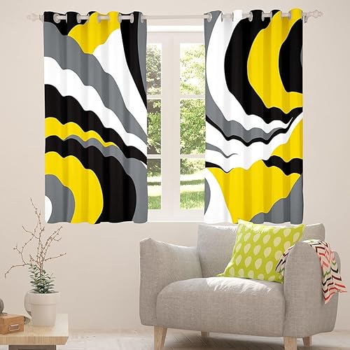 Miniatura 5 de Feelyou Cortinas geométricas amarillas, grises y blancas para dormitorio, sala de estar, cortinas opacas geométricas (2 paneles, 52 x 84 pulgadas) a