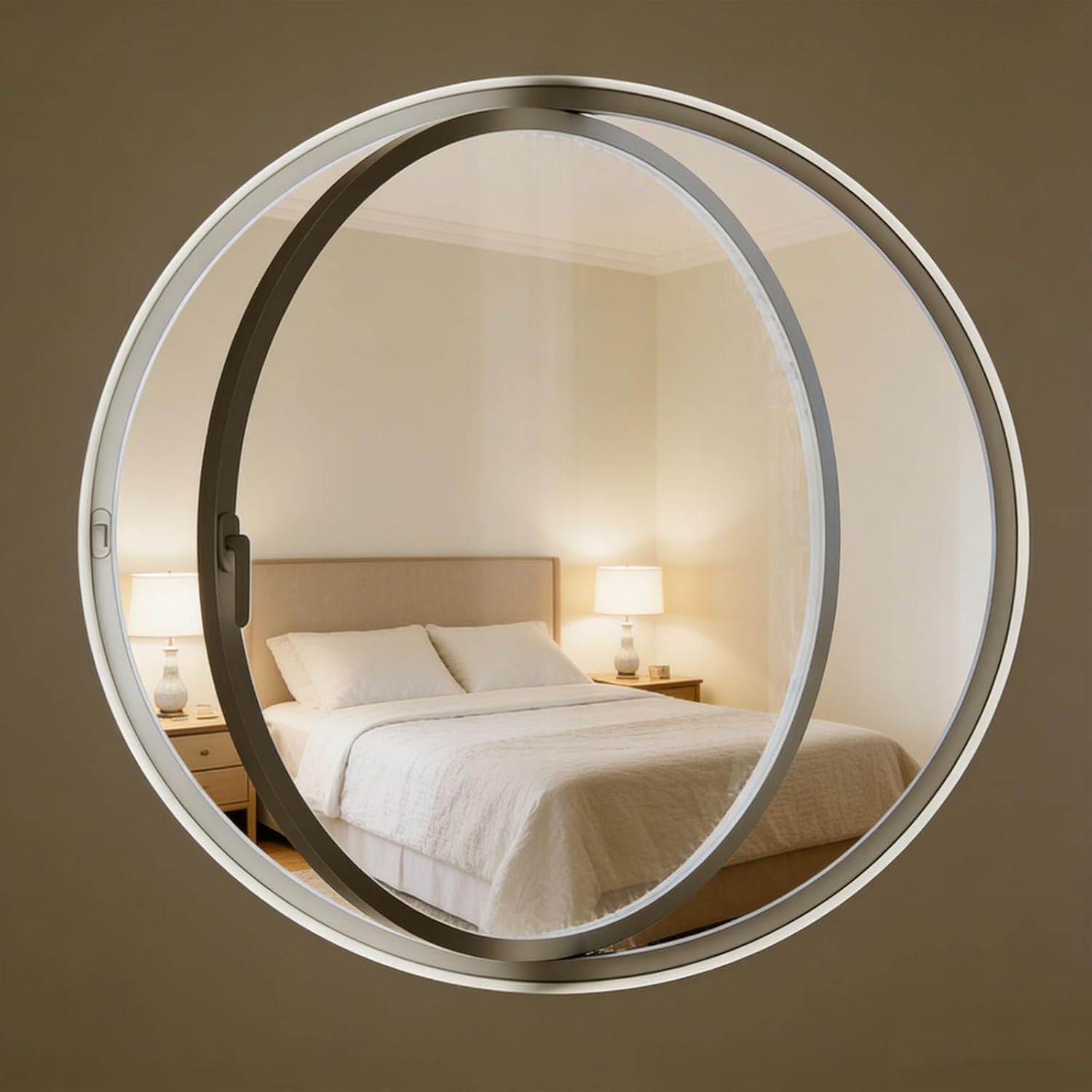 360° Rotating Round Window, Aluminium Frame Pivot Casement Window with Handle, 5mm Tempered Glass Round Porthole Window for Home, Hotel, Kitchen, Bedroom Ventilation & Replacement(70cm/White 1)