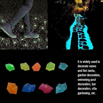 300 Pcs Glowing Rocks, Glow in The Dark Rocks for Outdoor Decor Garden Lawn Yard, for Fish Tank, Aquarium Outdoor Yard Decor Garden Gravel Decoration for Backyard Walkway Pathway Lawn (Blue 14mm*11mm)