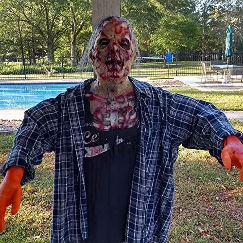 Halford Scary Vampire Monster Mask, Creepy Zombie Mask, Horror Latex Full Head Mask Halloween Cosplay Props for Adults (Red) - Thumbnail 3