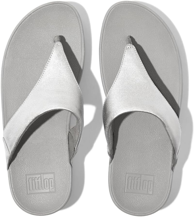 FitFlop™ Womens Lulu Leather Toe-Post Sandal, Silver, Size 5